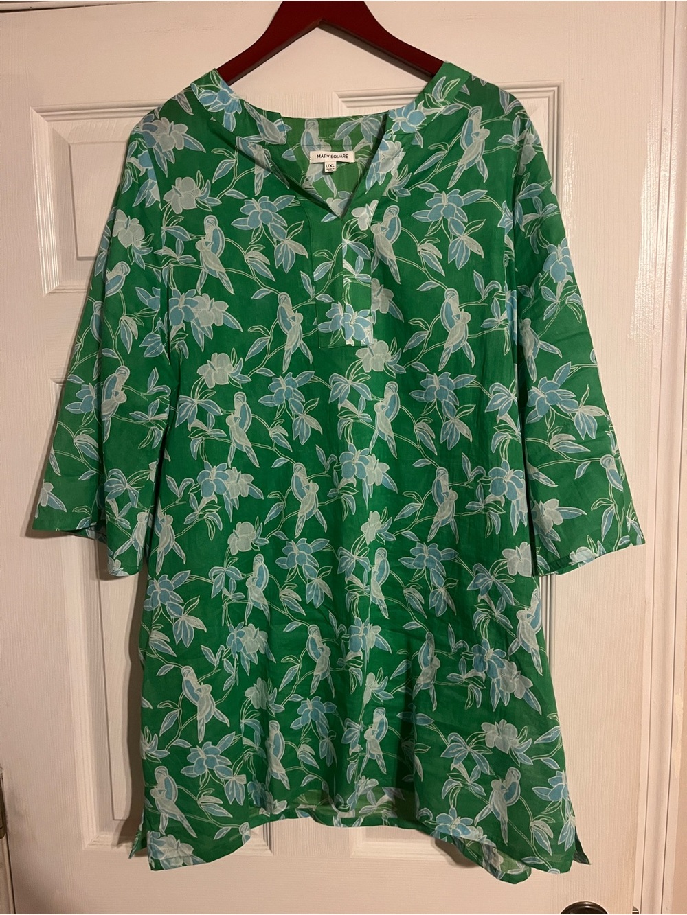 Green Floral Long-Sleeve V-Neck Dress by Tommy Bahama